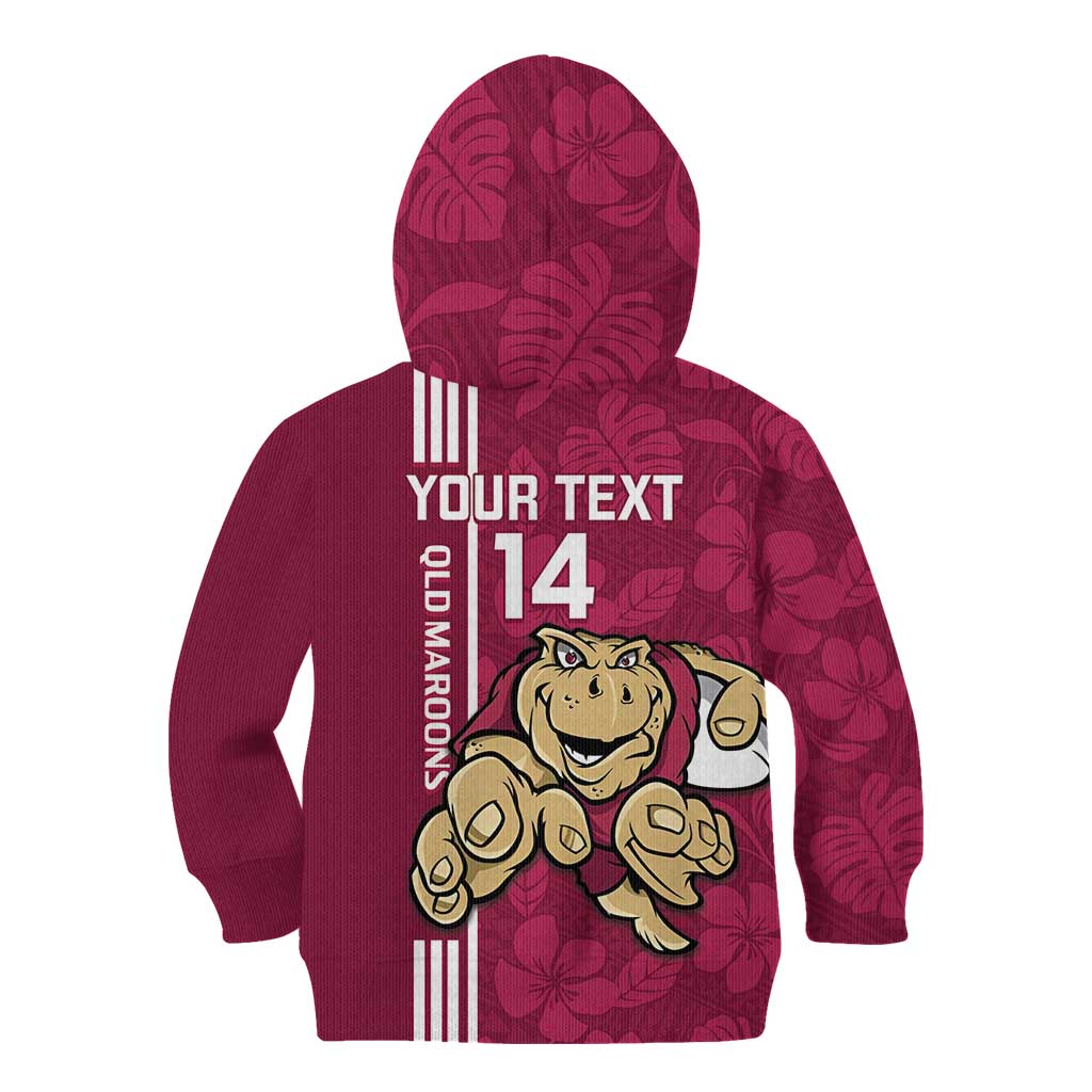 Custom QLD Maroons Rugby Kid Hoodie Cane Toads Polynesian Pattern Tropical Vibes