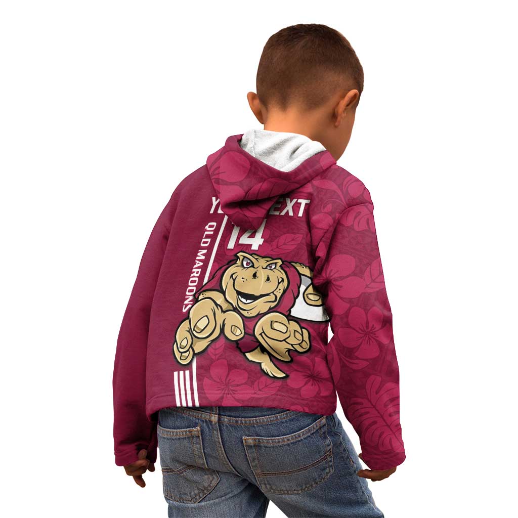 Custom QLD Maroons Rugby Kid Hoodie Cane Toads Polynesian Pattern Tropical Vibes
