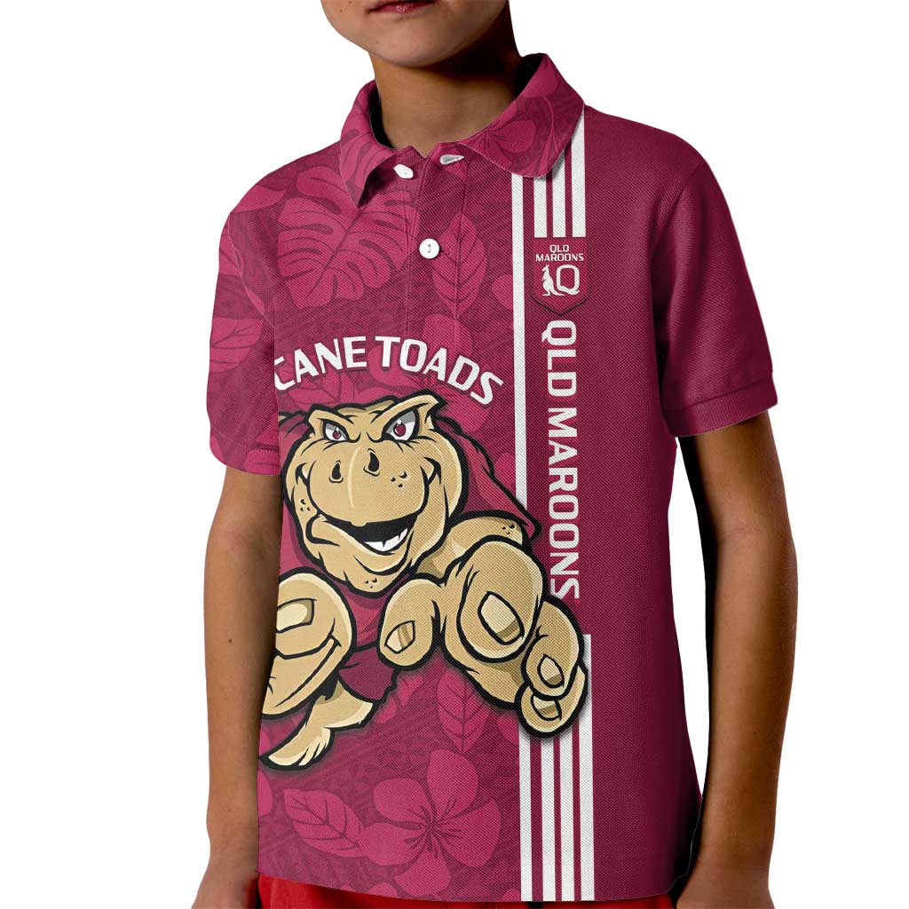 Custom QLD Maroons Rugby Kid Polo Shirt Cane Toads Polynesian Pattern Tropical Vibes