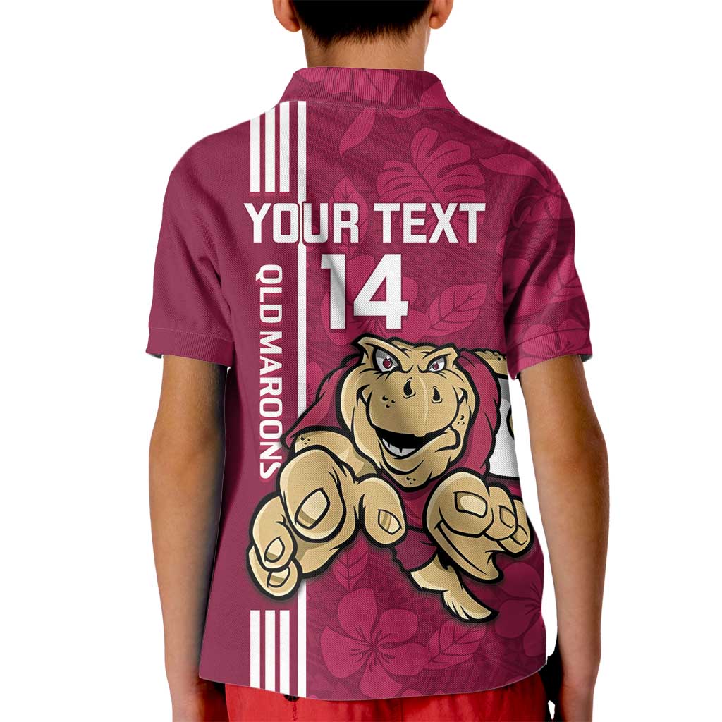 Custom QLD Maroons Rugby Kid Polo Shirt Cane Toads Polynesian Pattern Tropical Vibes