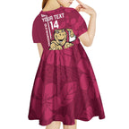 Custom QLD Maroons Rugby Kid Short Sleeve Dress Cane Toads Polynesian Pattern Tropical Vibes