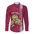 Custom QLD Maroons Rugby Long Sleeve Button Shirt Cane Toads Polynesian Pattern Tropical Vibes