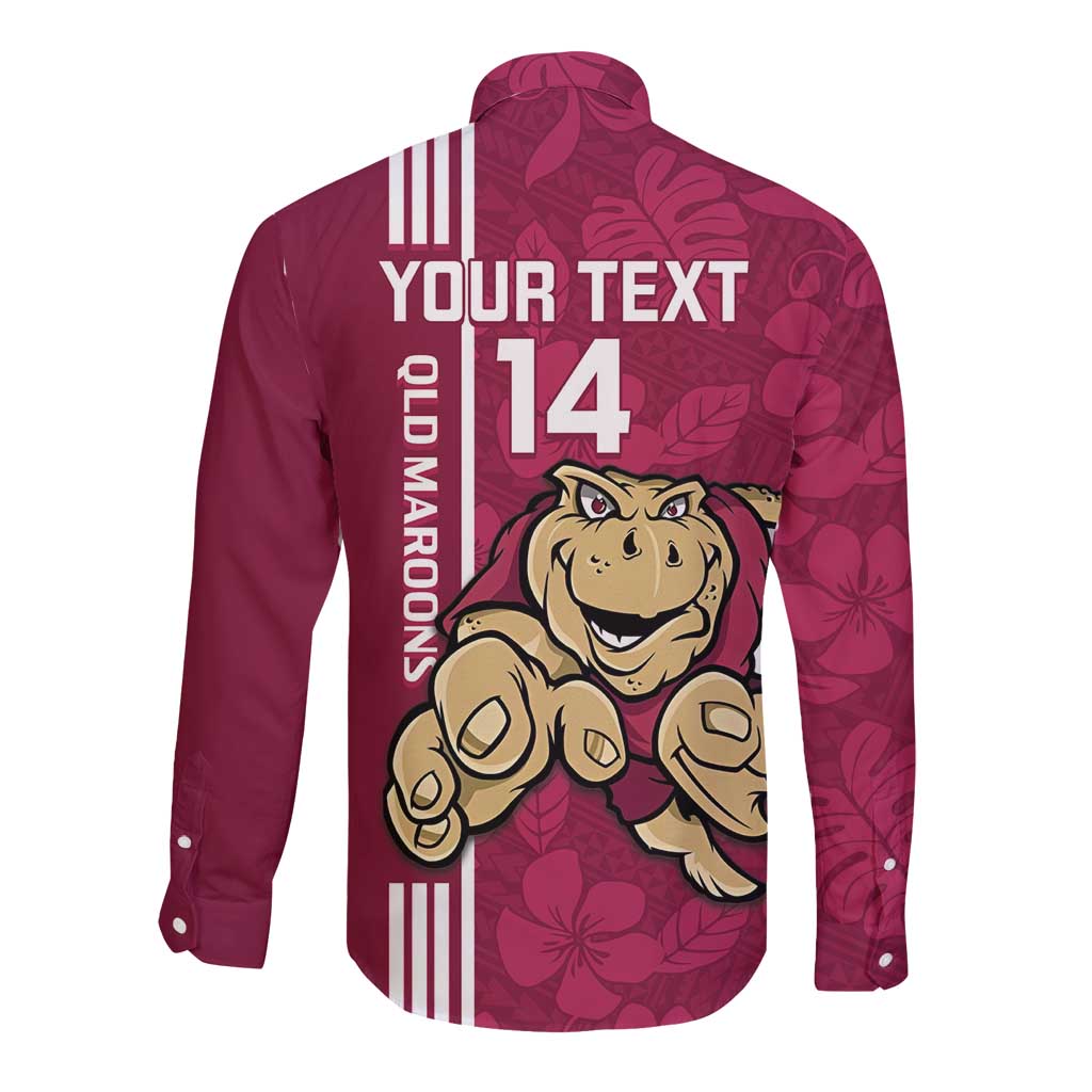 Custom QLD Maroons Rugby Long Sleeve Button Shirt Cane Toads Polynesian Pattern Tropical Vibes