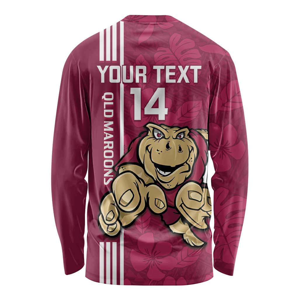 Custom QLD Maroons Rugby Long Sleeve Shirt Cane Toads Polynesian Pattern Tropical Vibes