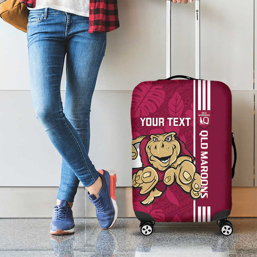Custom QLD Maroons Rugby Luggage Cover Cane Toads Polynesian Pattern Tropical Vibes