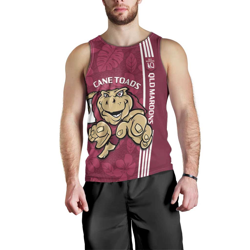 Custom QLD Maroons Rugby Men Tank Top Cane Toads Polynesian Pattern Tropical Vibes