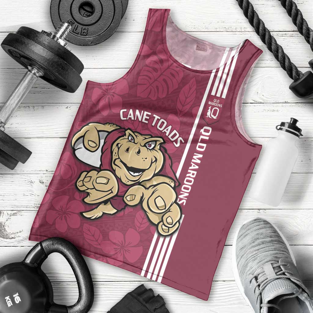 Custom QLD Maroons Rugby Men Tank Top Cane Toads Polynesian Pattern Tropical Vibes