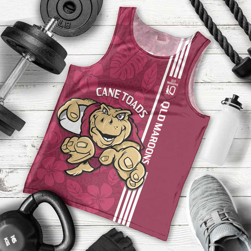 Custom QLD Maroons Rugby Men Tank Top Cane Toads Polynesian Pattern Tropical Vibes