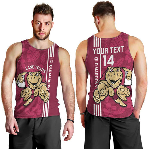 Custom QLD Maroons Rugby Men Tank Top Cane Toads Polynesian Pattern Tropical Vibes