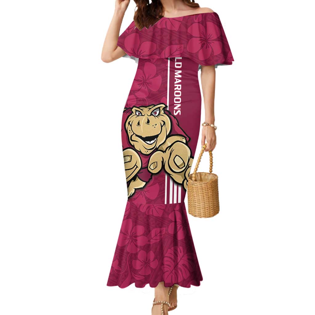 Custom QLD Maroons Rugby Mermaid Dress Cane Toads Polynesian Pattern Tropical Vibes