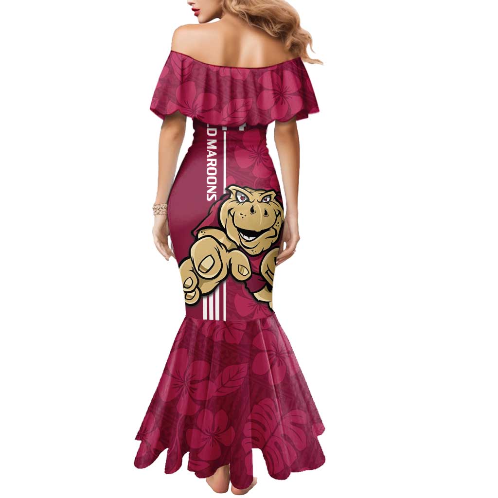 Custom QLD Maroons Rugby Mermaid Dress Cane Toads Polynesian Pattern Tropical Vibes