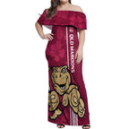 Custom QLD Maroons Rugby Off Shoulder Maxi Dress Cane Toads Polynesian Pattern Tropical Vibes