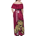 Custom QLD Maroons Rugby Off Shoulder Maxi Dress Cane Toads Polynesian Pattern Tropical Vibes
