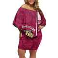 Custom QLD Maroons Rugby Off Shoulder Short Dress Cane Toads Polynesian Pattern Tropical Vibes