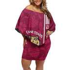 Custom QLD Maroons Rugby Off Shoulder Short Dress Cane Toads Polynesian Pattern Tropical Vibes