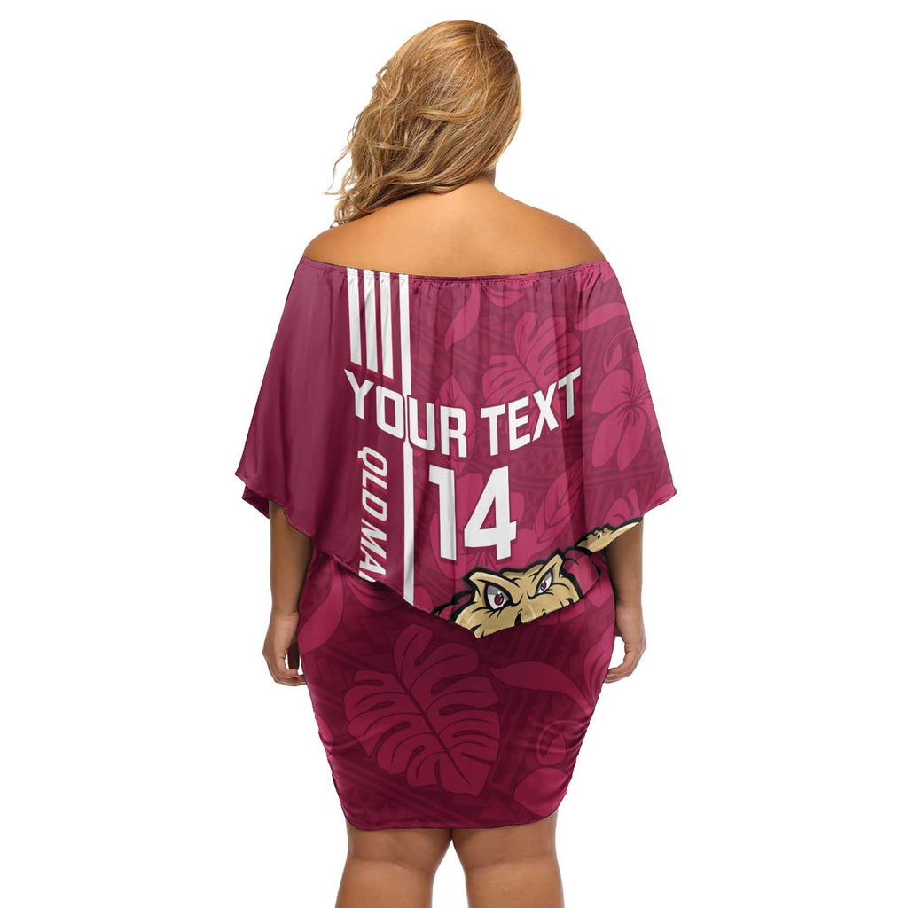 Custom QLD Maroons Rugby Off Shoulder Short Dress Cane Toads Polynesian Pattern Tropical Vibes