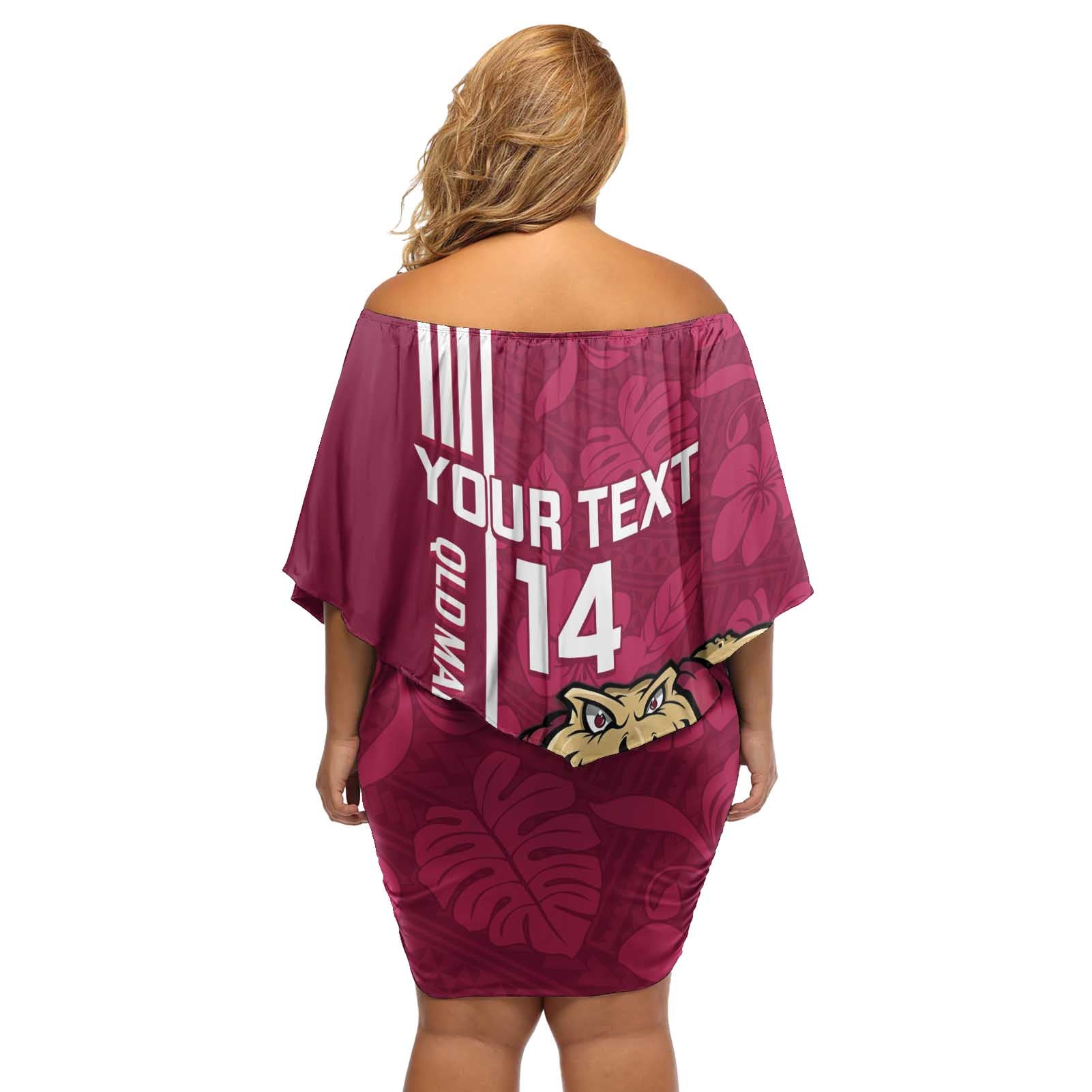 Custom QLD Maroons Rugby Off Shoulder Short Dress Cane Toads Polynesian Pattern Tropical Vibes