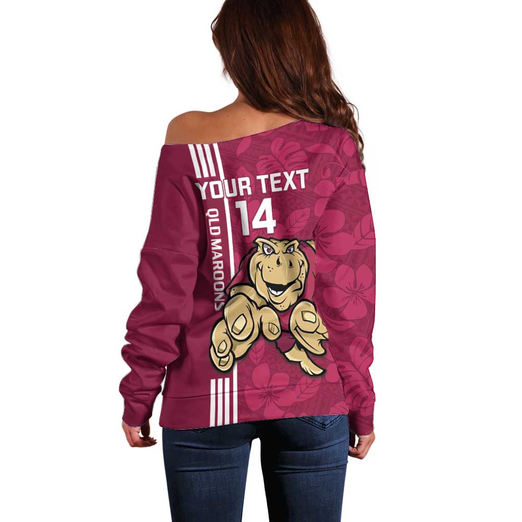 Custom QLD Maroons Rugby Off Shoulder Sweater Cane Toads Polynesian Pattern Tropical Vibes