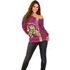 Custom QLD Maroons Rugby Off Shoulder Sweater Cane Toads Polynesian Pattern Tropical Vibes