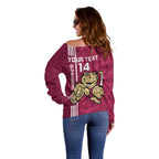 Custom QLD Maroons Rugby Off Shoulder Sweater Cane Toads Polynesian Pattern Tropical Vibes