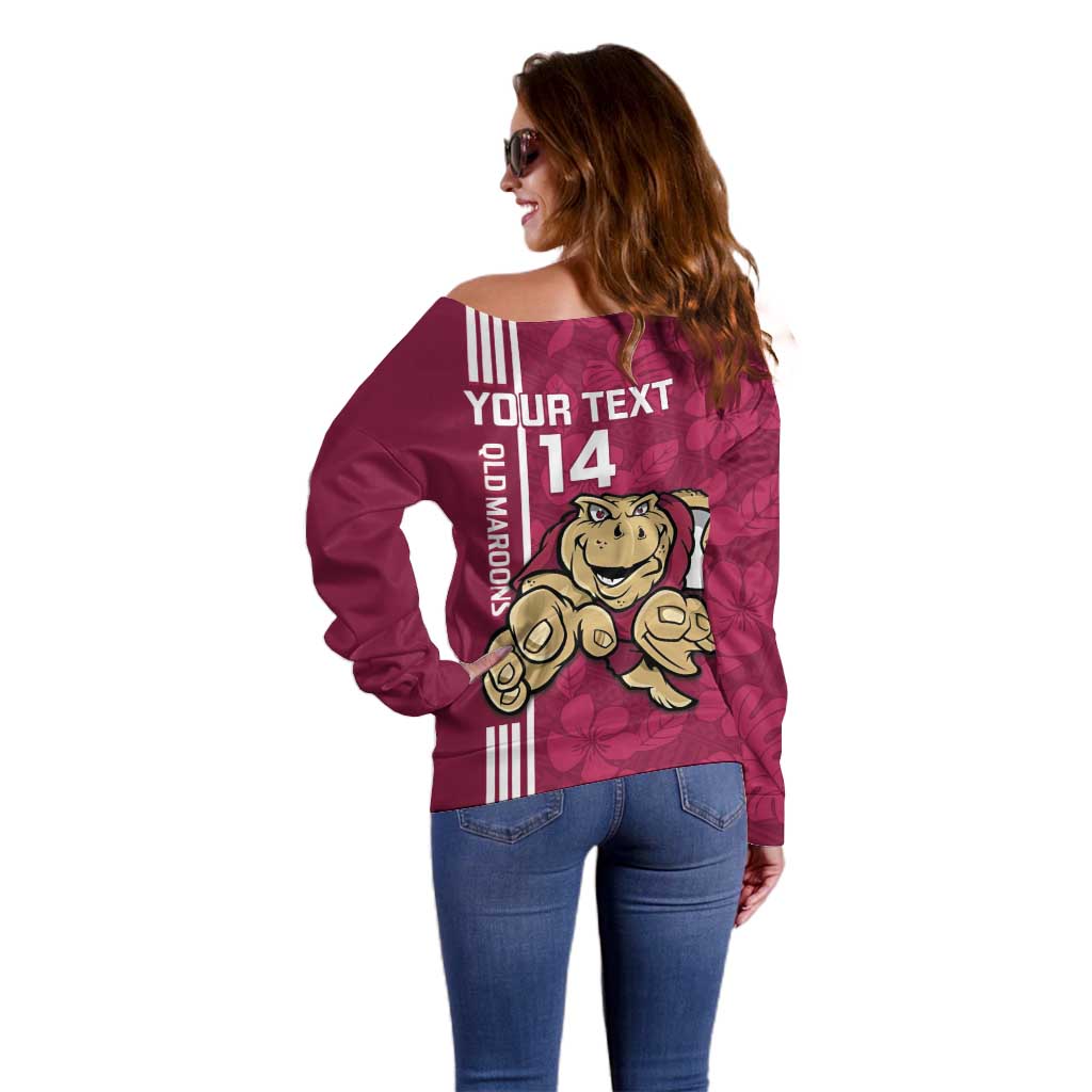Custom QLD Maroons Rugby Off Shoulder Sweater Cane Toads Polynesian Pattern Tropical Vibes
