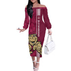 Custom QLD Maroons Rugby Off The Shoulder Long Sleeve Dress Cane Toads Polynesian Pattern Tropical Vibes