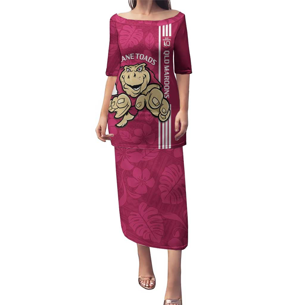 Custom QLD Maroons Rugby Puletasi Cane Toads Polynesian Pattern Tropical Vibes