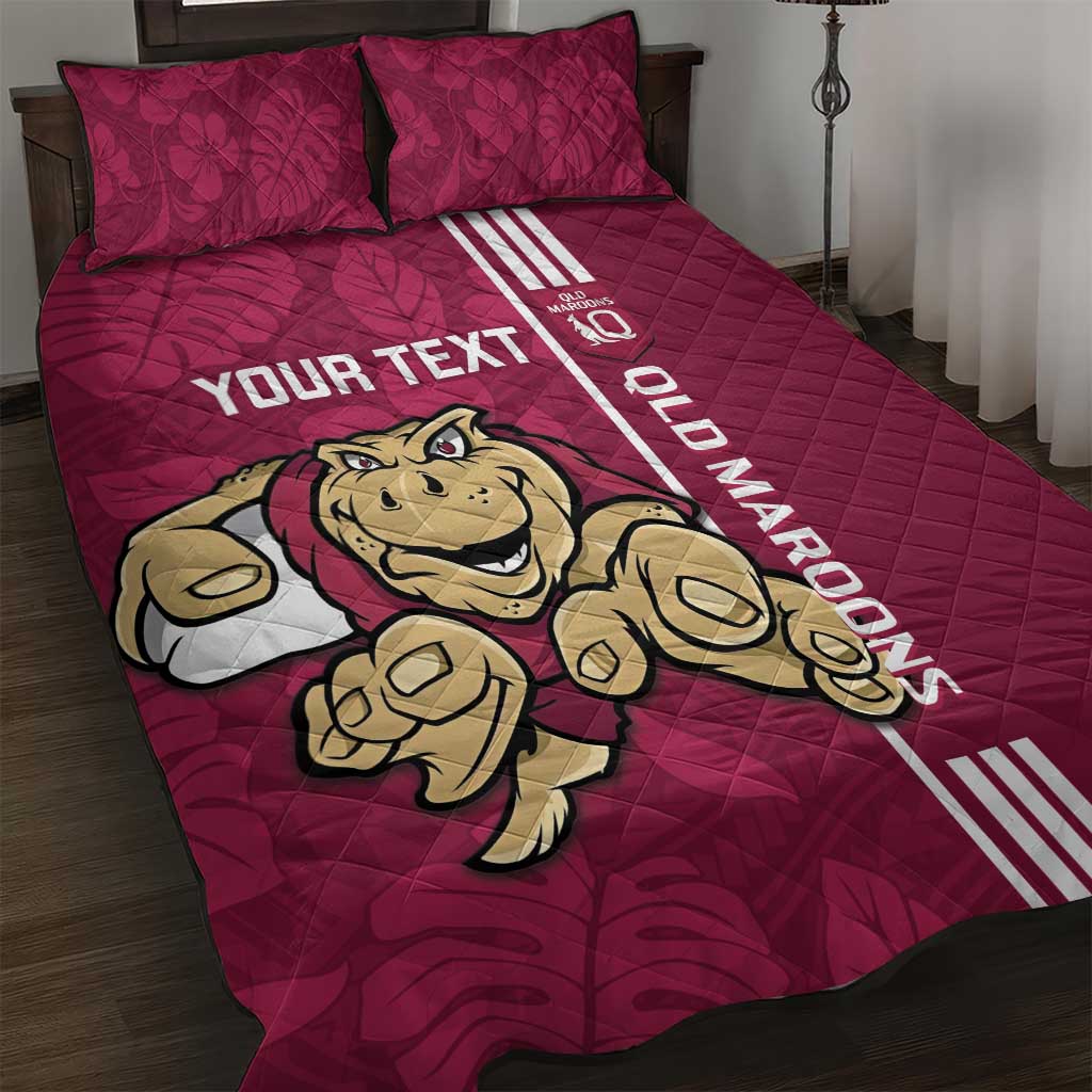 Custom QLD Maroons Rugby Quilt Bed Set Cane Toads Polynesian Pattern Tropical Vibes