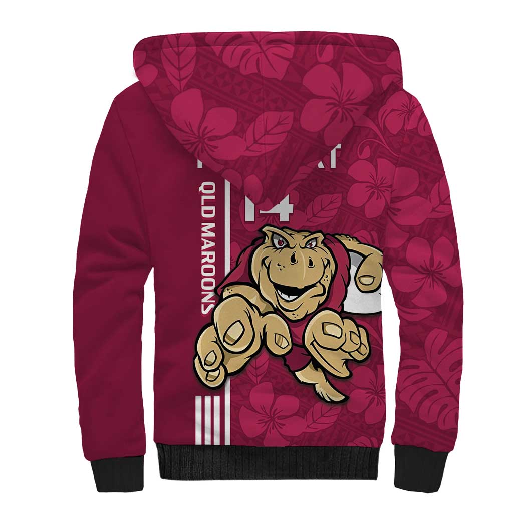 Custom QLD Maroons Rugby Sherpa Hoodie Cane Toads Polynesian Pattern Tropical Vibes