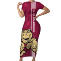 Custom QLD Maroons Rugby Short Sleeve Bodycon Dress Cane Toads Polynesian Pattern Tropical Vibes