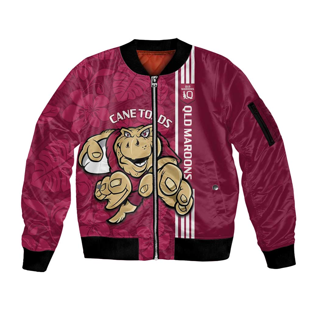 Custom QLD Maroons Rugby Sleeve Zip Bomber Jacket Cane Toads Polynesian Pattern Tropical Vibes