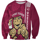 Custom QLD Maroons Rugby Sweatshirt Cane Toads Polynesian Pattern Tropical Vibes