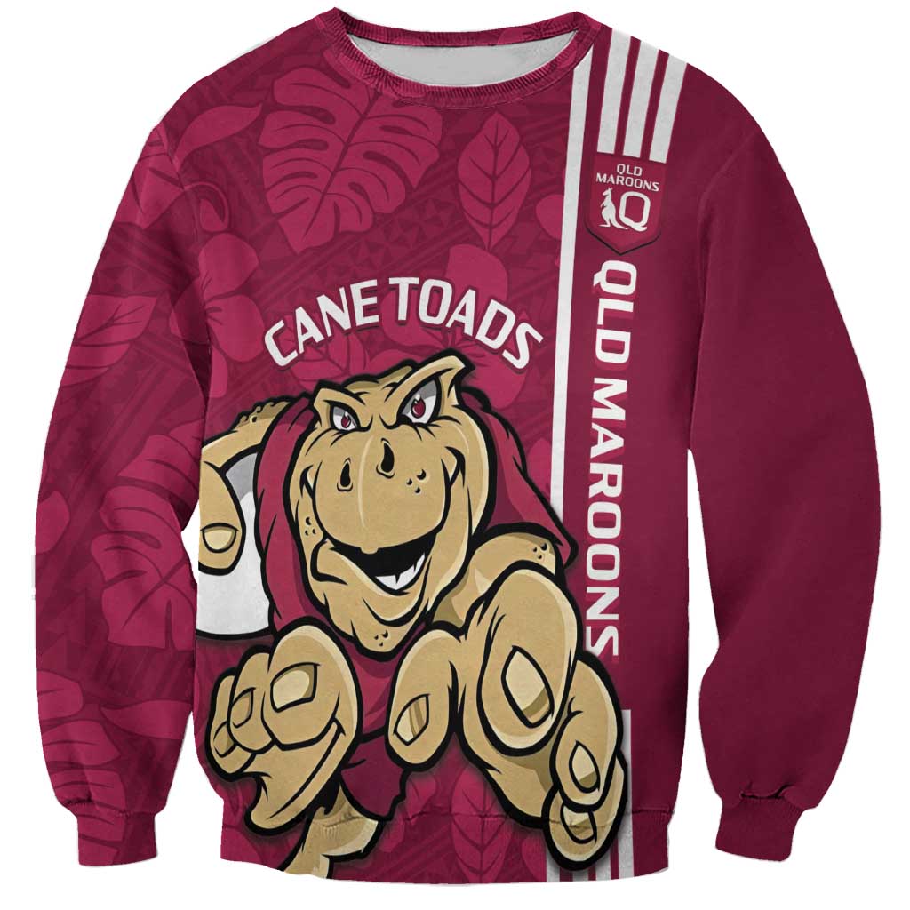 Custom QLD Maroons Rugby Sweatshirt Cane Toads Polynesian Pattern Tropical Vibes