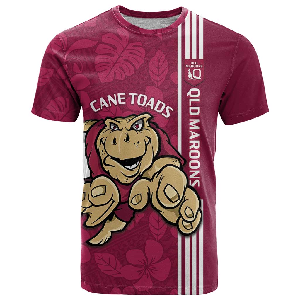 Custom QLD Maroons Rugby T Shirt Cane Toads Polynesian Pattern Tropical Vibes