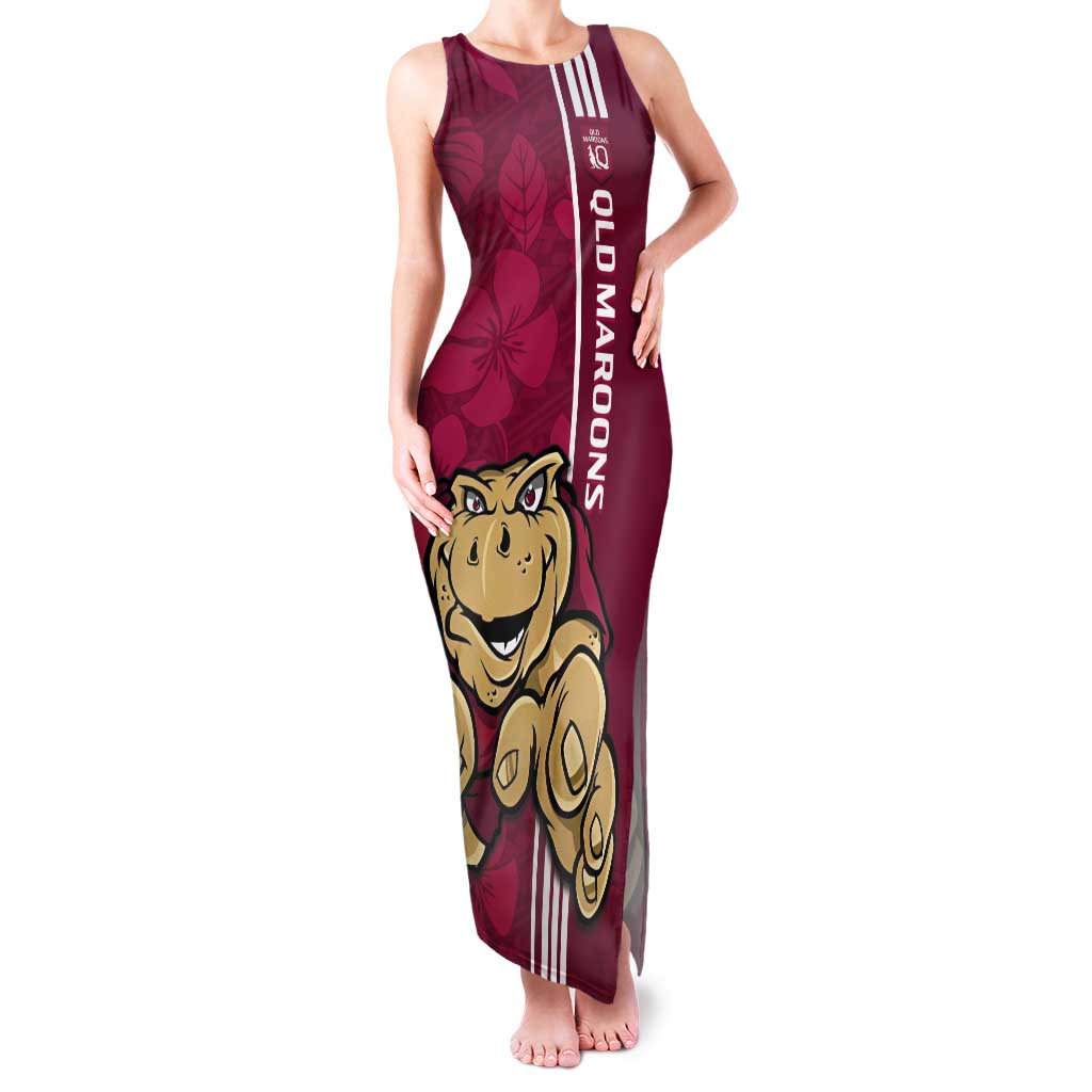 Custom QLD Maroons Rugby Tank Maxi Dress Cane Toads Polynesian Pattern Tropical Vibes