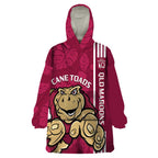 Custom QLD Maroons Rugby Wearable Blanket Hoodie Cane Toads Polynesian Pattern Tropical Vibes