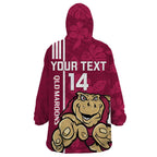 Custom QLD Maroons Rugby Wearable Blanket Hoodie Cane Toads Polynesian Pattern Tropical Vibes