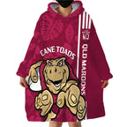 Custom QLD Maroons Rugby Wearable Blanket Hoodie Cane Toads Polynesian Pattern Tropical Vibes