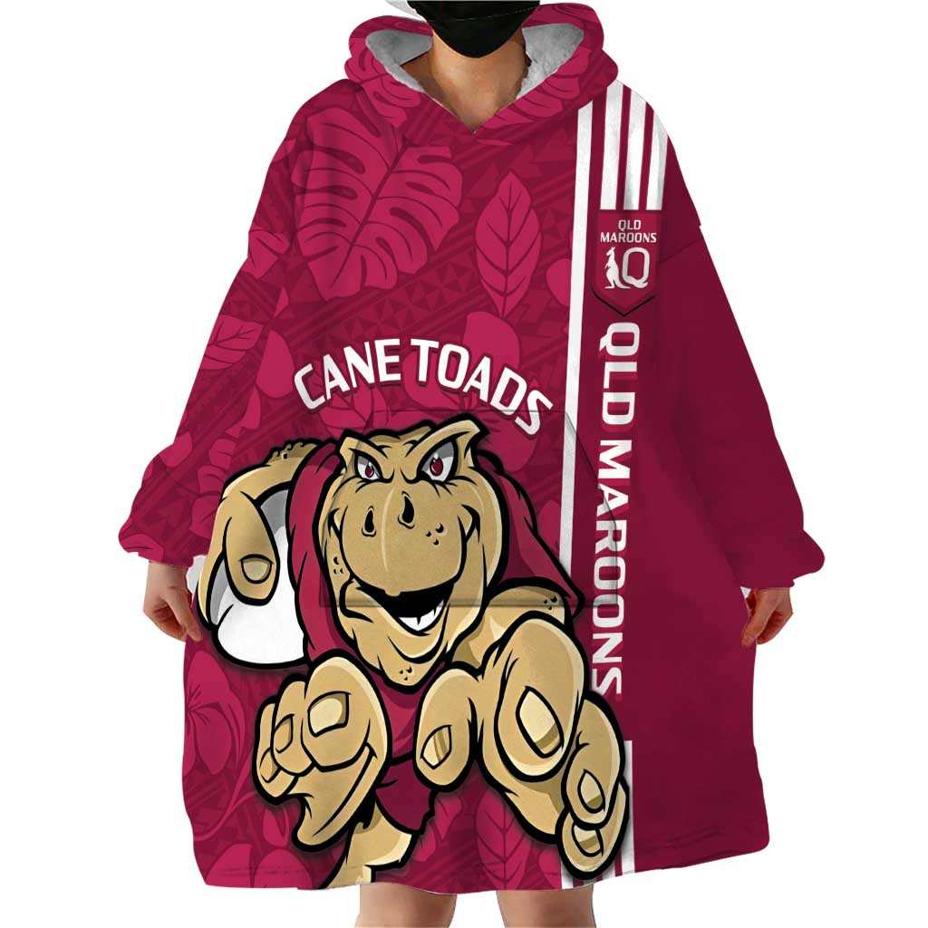 Custom QLD Maroons Rugby Wearable Blanket Hoodie Cane Toads Polynesian Pattern Tropical Vibes