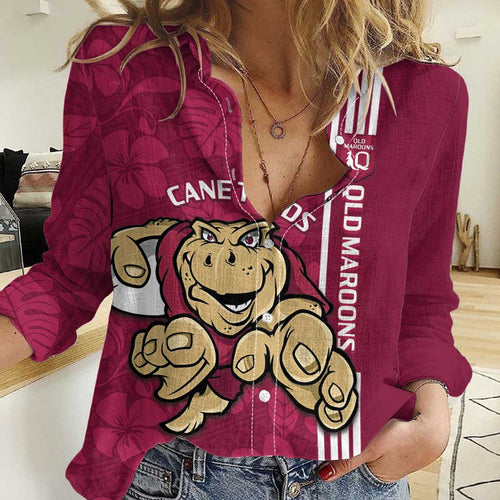 Custom QLD Maroons Rugby Women Casual Shirt Cane Toads Polynesian Pattern Tropical Vibes