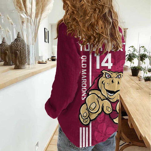 Custom QLD Maroons Rugby Women Casual Shirt Cane Toads Polynesian Pattern Tropical Vibes