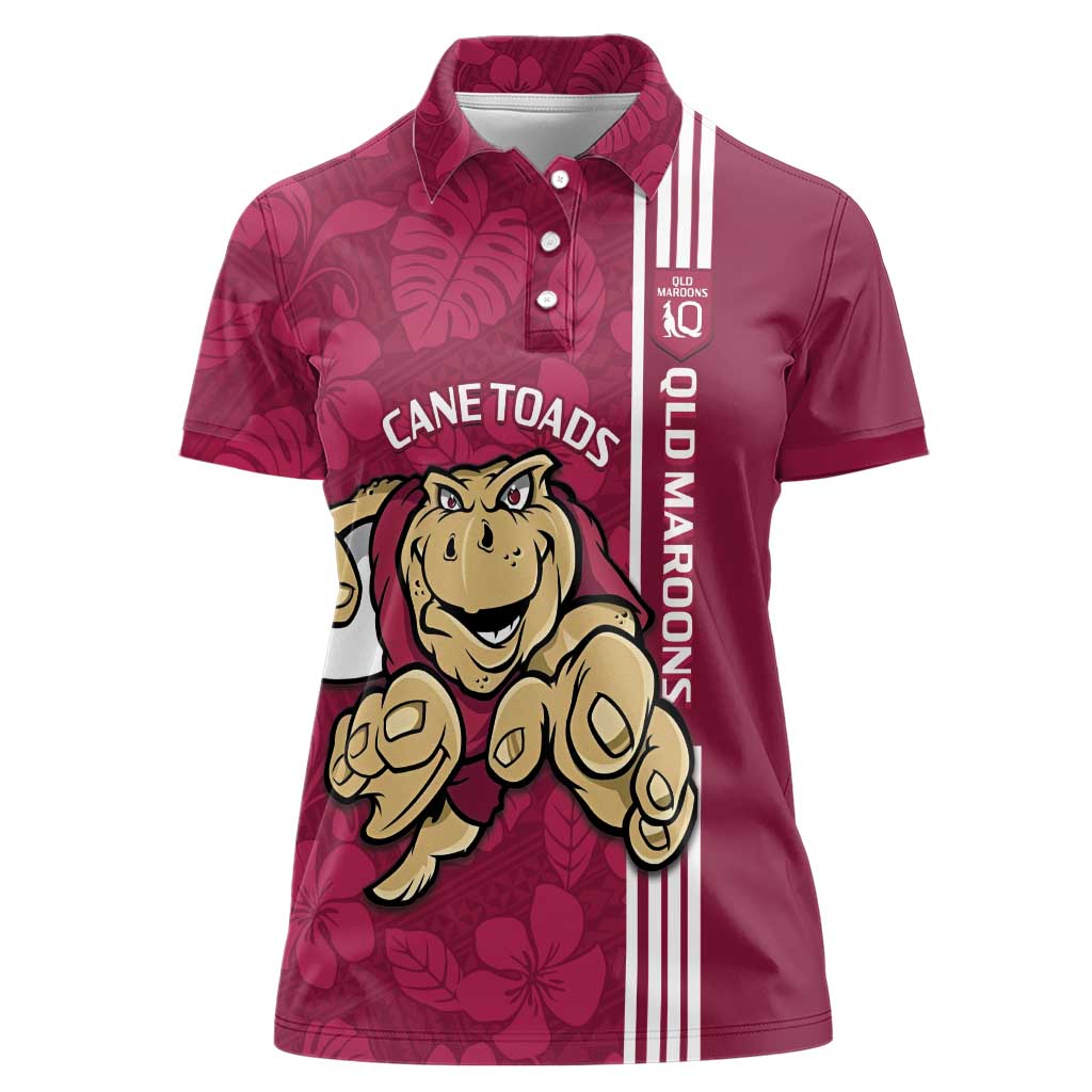 Custom QLD Maroons Rugby Women Polo Shirt Cane Toads Polynesian Pattern Tropical Vibes