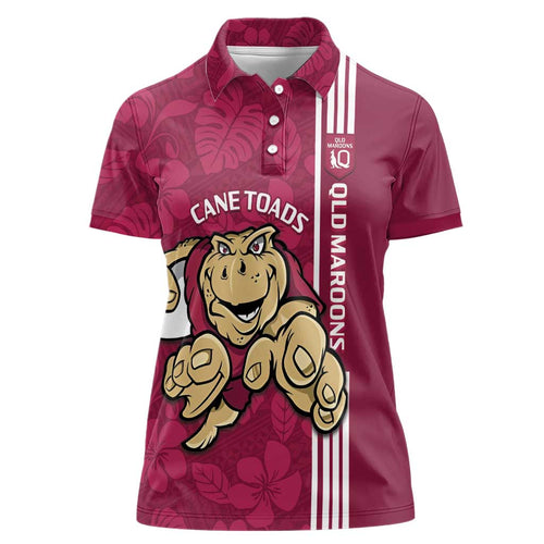 Custom QLD Maroons Rugby Women Polo Shirt Cane Toads Polynesian Pattern Tropical Vibes