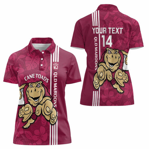 Custom QLD Maroons Rugby Women Polo Shirt Cane Toads Polynesian Pattern Tropical Vibes