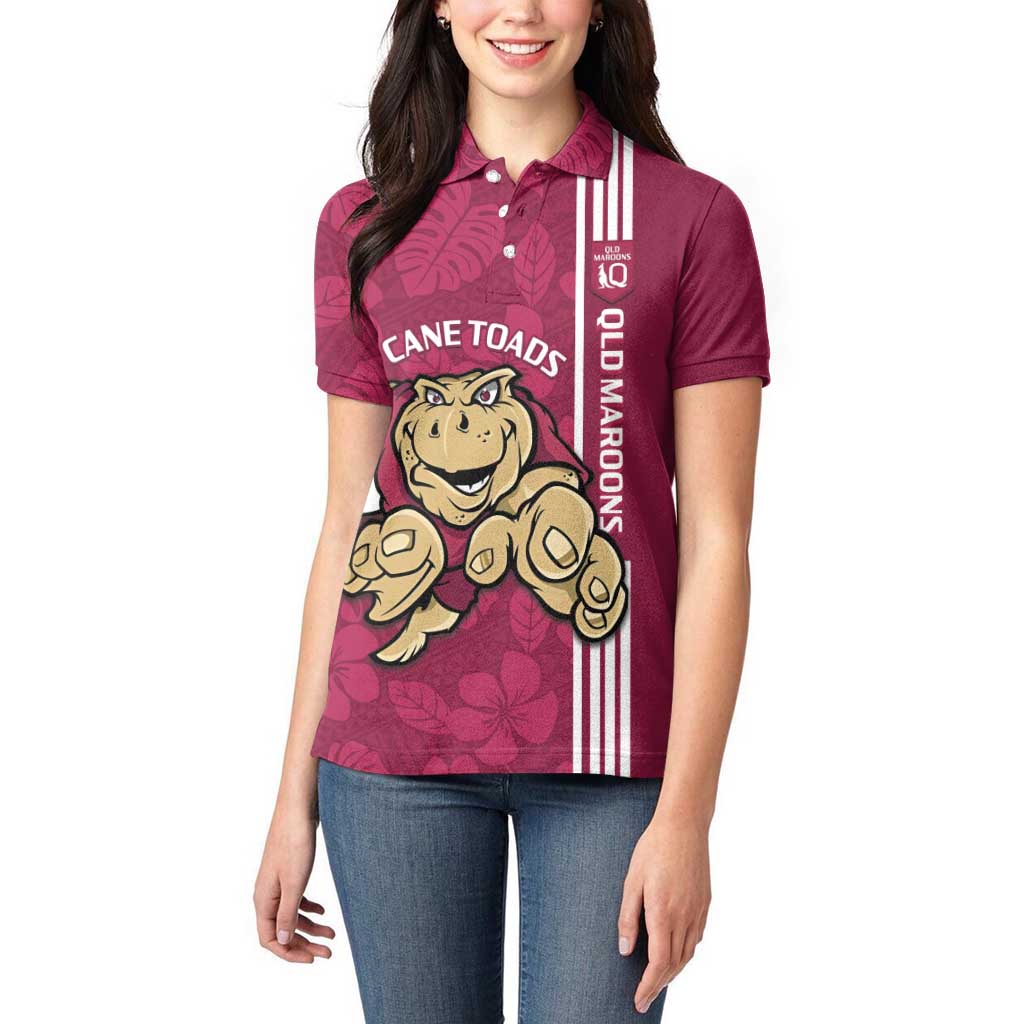 Custom QLD Maroons Rugby Women Polo Shirt Cane Toads Polynesian Pattern Tropical Vibes