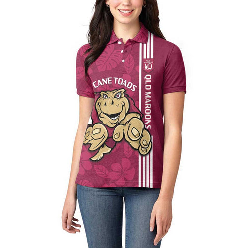 Custom QLD Maroons Rugby Women Polo Shirt Cane Toads Polynesian Pattern Tropical Vibes