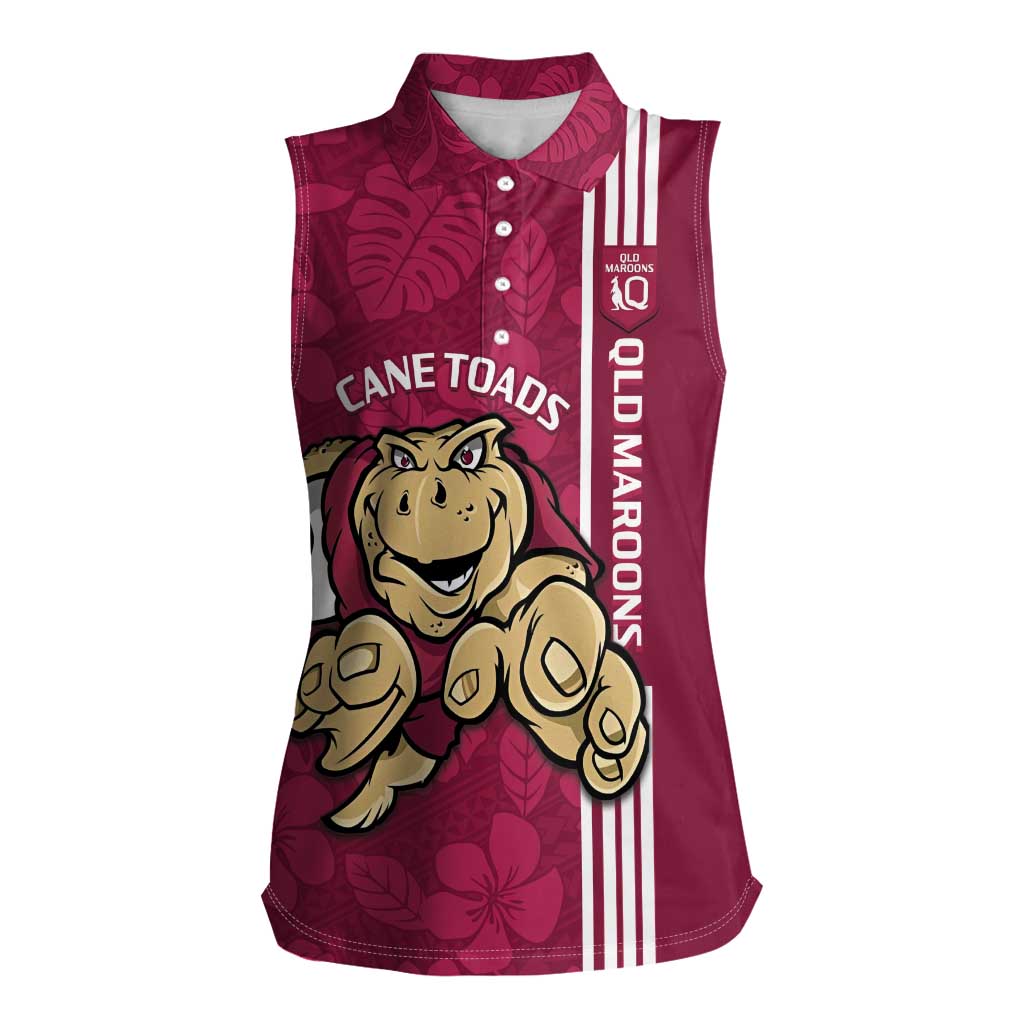 Custom QLD Maroons Rugby Women Sleeveless Polo Shirt Cane Toads Polynesian Pattern Tropical Vibes