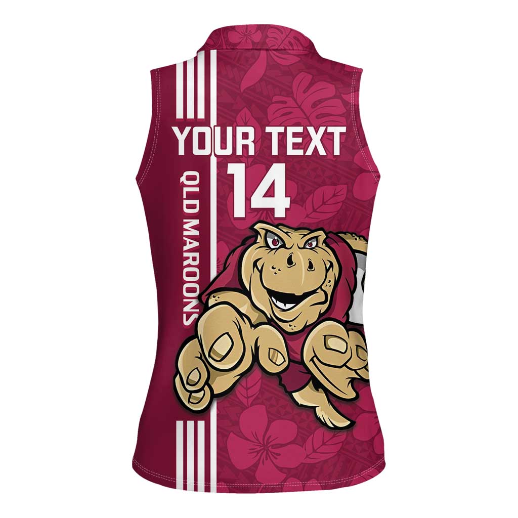 Custom QLD Maroons Rugby Women Sleeveless Polo Shirt Cane Toads Polynesian Pattern Tropical Vibes