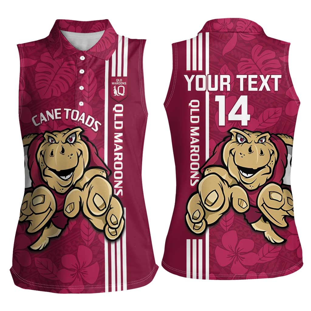 Custom QLD Maroons Rugby Women Sleeveless Polo Shirt Cane Toads Polynesian Pattern Tropical Vibes