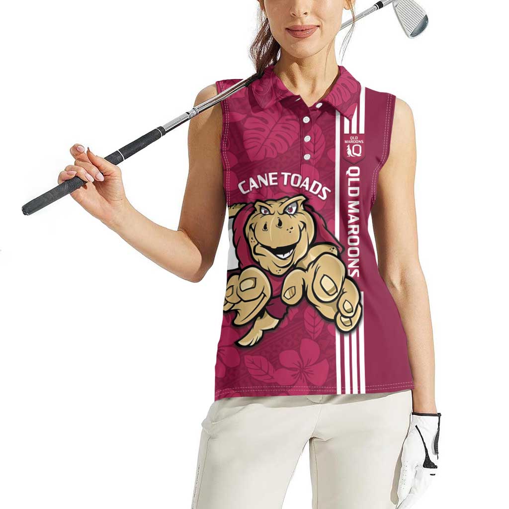 Custom QLD Maroons Rugby Women Sleeveless Polo Shirt Cane Toads Polynesian Pattern Tropical Vibes